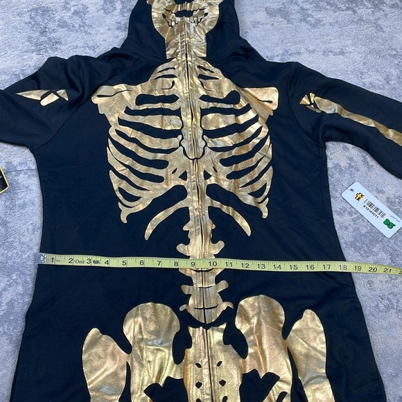 NWT Tipsy Elves Gold Skeleton Costume Zip Hood Onesie Jumpsuit Black Sz M - Picture 10 of 14